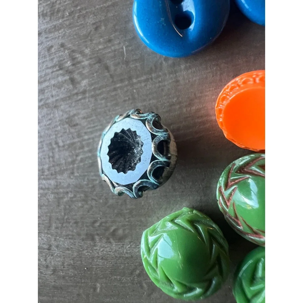 Vintage‎ Glass Buttons Lot 12pc Carved Art Deco Czech Retro Upcycled MCM Crafts